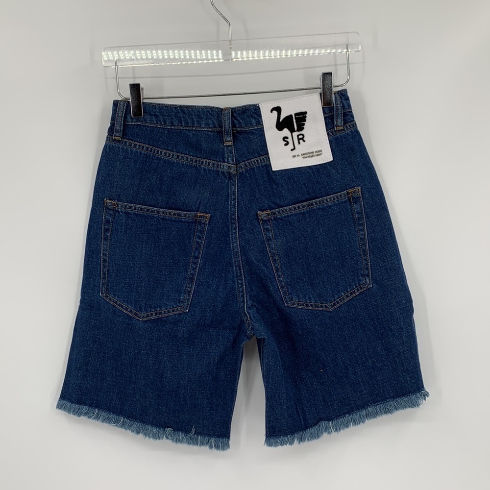 Sandrine Rose cut-off long denim jean shorts dark wash frayed hem blue new 29 - Picture 4 of 5